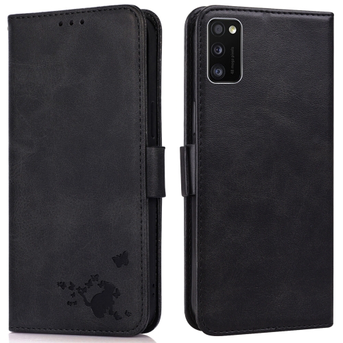 

For Samsung Galaxy A41 Embossed Cat Butterflies Pattern Horizontal Flip Leather Case with Card Slot & Holder & Wallet(Black)