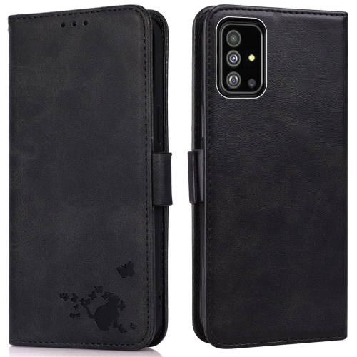 

For Samsung Galaxy A51 4G Embossed Cat Butterflies Pattern Horizontal Flip Leather Case with Card Slot & Holder & Wallet(Black)