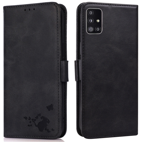 

For Samsung Galaxy A51 5G Embossed Cat Butterflies Pattern Horizontal Flip Leather Case with Card Slot & Holder & Wallet(Black)