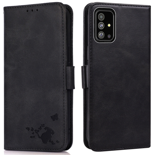 

For Samsung Galaxy A71 4G Embossed Cat Butterflies Pattern Horizontal Flip Leather Case with Card Slot & Holder & Wallet(Black)
