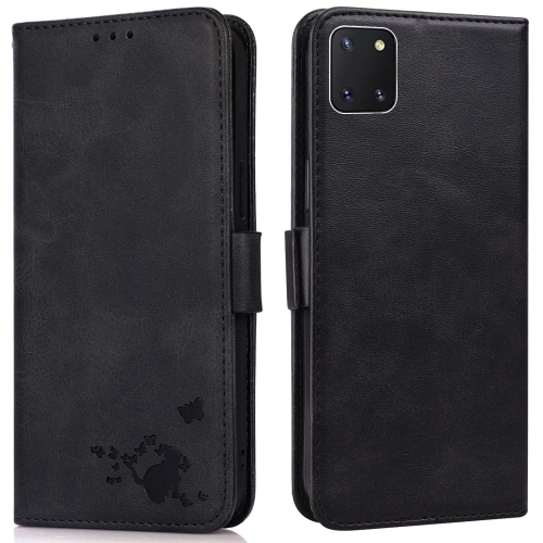 

For Samsung Galaxy Note10 Lite / A81 Embossed Cat Butterflies Pattern Horizontal Flip Leather Case with Card Slot & Holder & Wallet(Black)