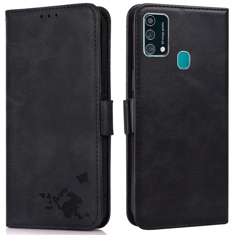 

For Samsung Galaxy F41 / M31 Embossed Cat Butterflies Pattern Horizontal Flip Leather Case with Card Slot & Holder & Wallet(Black)