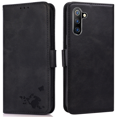 

For Samsung Galaxy Note10 Embossed Cat Butterflies Pattern Horizontal Flip Leather Case with Card Slot & Holder & Wallet(Black)