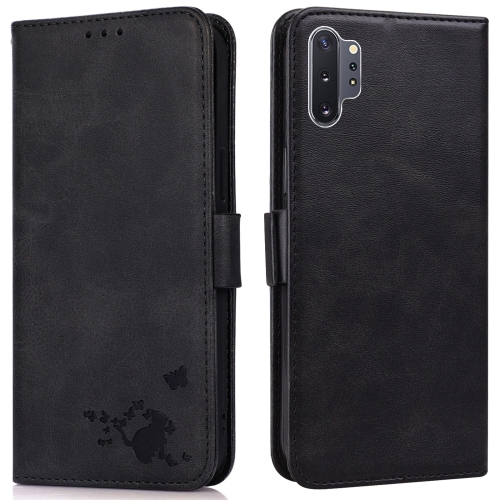 

For Samsung Galaxy Note10+ Embossed Cat Butterflies Pattern Horizontal Flip Leather Case with Card Slot & Holder & Wallet(Black)