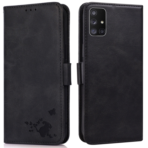 

For Samsung Galaxy M51 Embossed Cat Butterflies Pattern Horizontal Flip Leather Case with Card Slot & Holder & Wallet(Black)