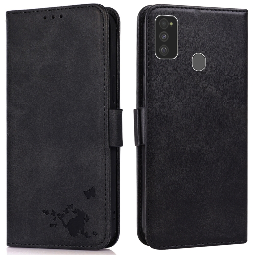 

For Samsung Galaxy M21 / M30s Embossed Cat Butterflies Pattern Horizontal Flip Leather Case with Card Slot & Holder & Wallet(Black)