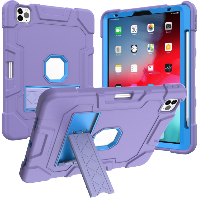

C3 Four Corners Shockproof Silicone + PC Protective Case with Holder & Pen Slot For iPad Air 2020 10.9(Purple + Blue)