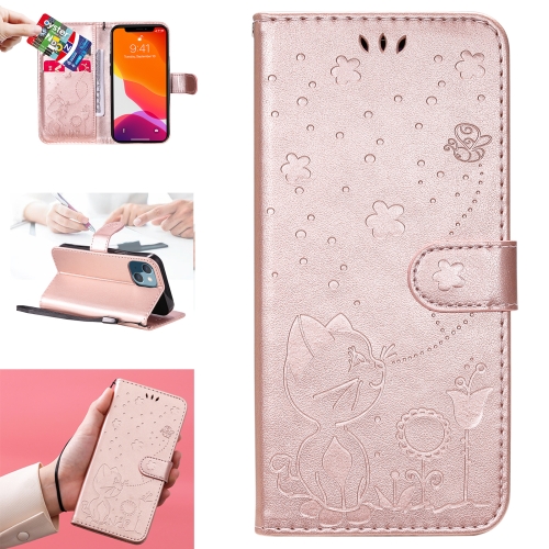 

Cat Bee Embossing Pattern Shockproof Horizontal Flip Leather Case with Holder & Card Slots & Wallet For iPhone 13 mini(Rose Gold)