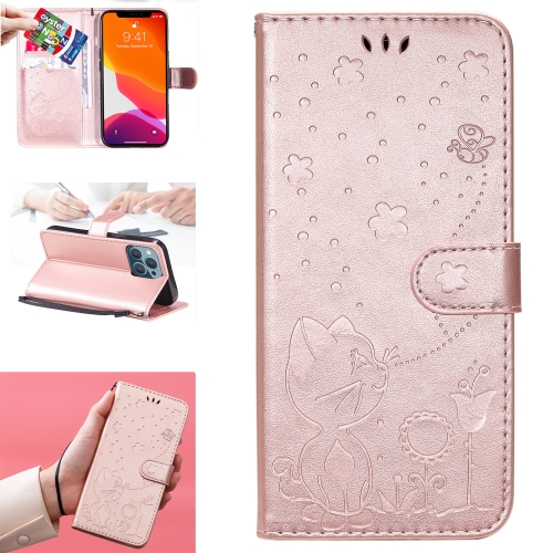 

Cat Bee Embossing Pattern Shockproof Horizontal Flip Leather Case with Holder & Card Slots & Wallet For iPhone 13 Pro(Rose Gold)