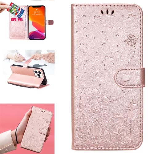 

Cat Bee Embossing Pattern Shockproof Horizontal Flip Leather Case with Holder & Card Slots & Wallet For iPhone 13 Pro Max(Rose Gold)
