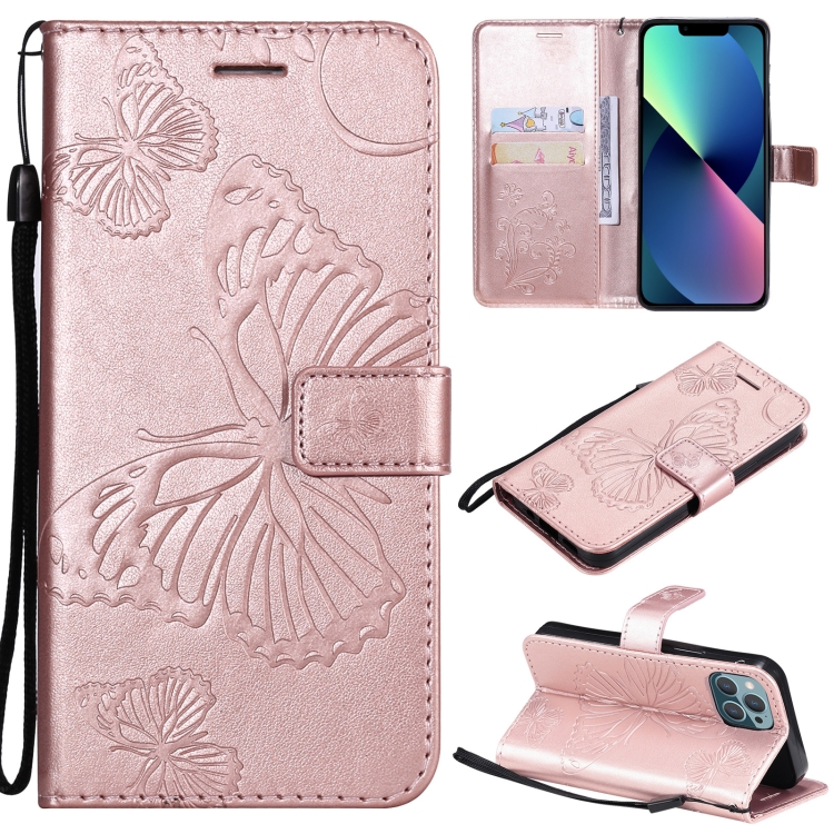 

3D Butterfly Embossed Pattern Horizontal Flip Leather Case with Holder & Card Slot & Wallet & Lanyard For iPhone 13 mini(Rose Gold)