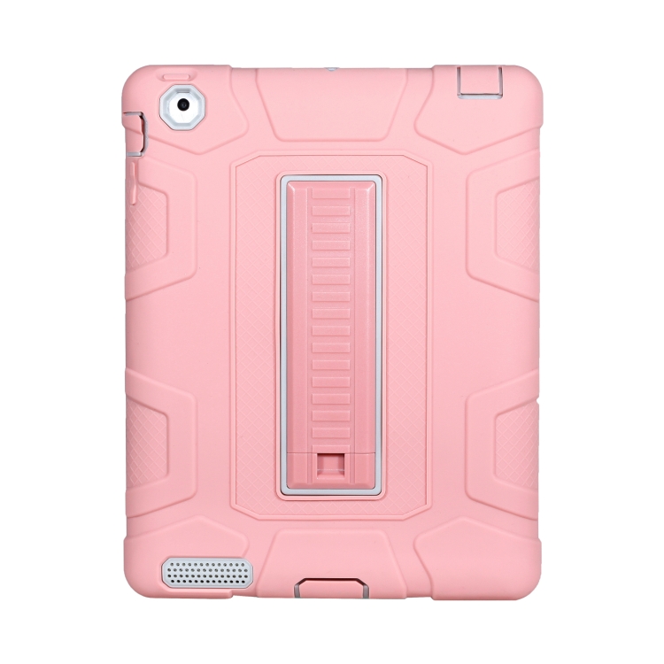 

C5 Four Corners Shockproof Silicone + PC Protective Case with Holder For iPad 4 / 3 / 2(Rose Gold + Grey)