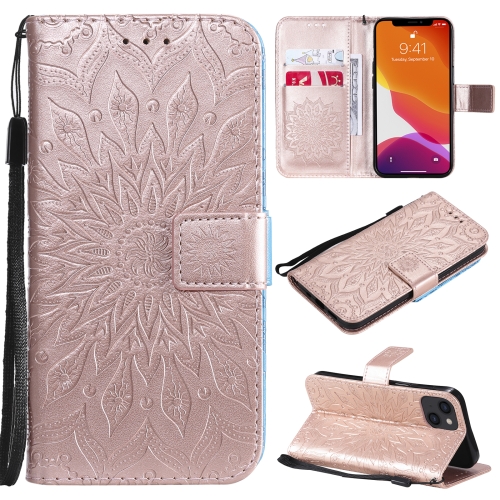 

Pressed Printing Sunflower Pattern Horizontal Flip PU Leather Case Holder & Card Slots & Wallet & Lanyard For iPhone 13(Rose Gold)