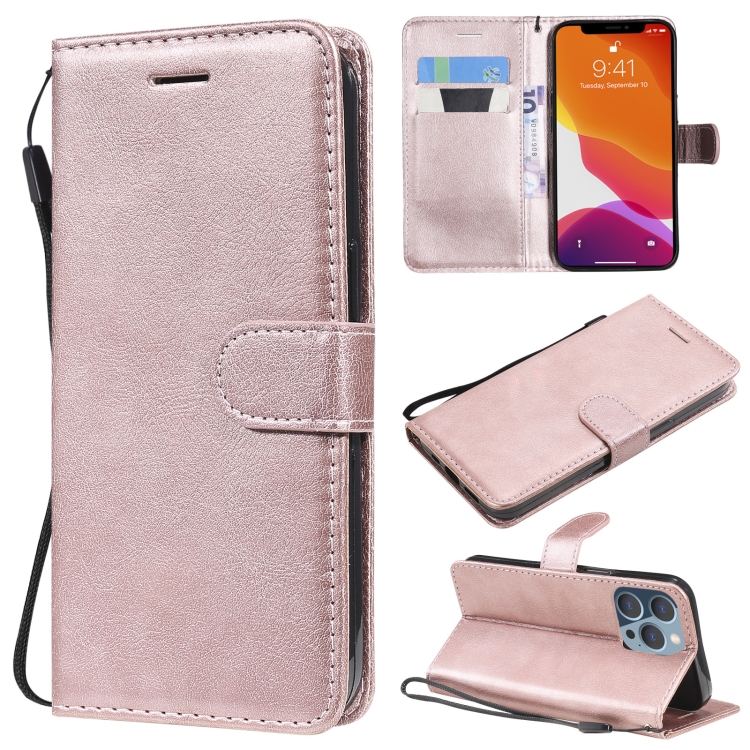 

Pure Color Horizontal Flip Leather Case with Holder & Card Slots & Wallet & Lanyard For iPhone 13 Pro(Rose Gold)