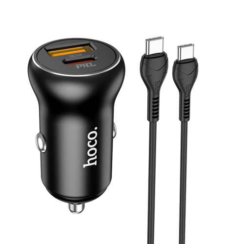 

hoco NZ5 PD 30W Type-C / USB-C + QC 3.0 USB Car Charger with Type-C / USB-C to Type-C / USB-C Data Cable(Black)