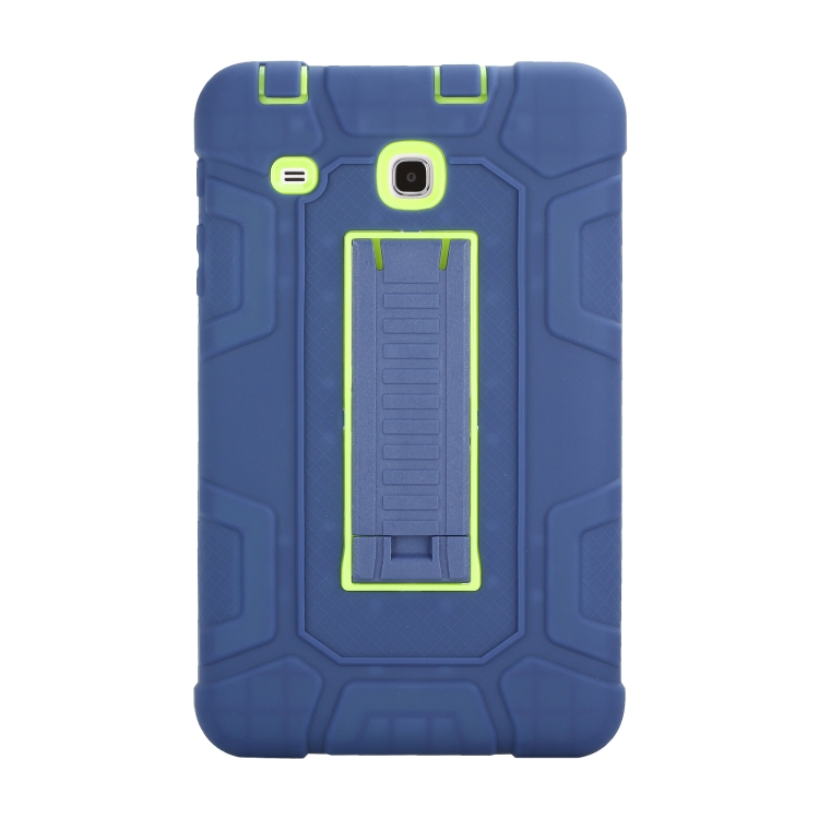 

For Samsung Galaxy Tab E 8.0 T377 C5 Four Corners Shockproof Silicone + PC Protective Case with Holder(Navy Blue + Lemon Yellow)