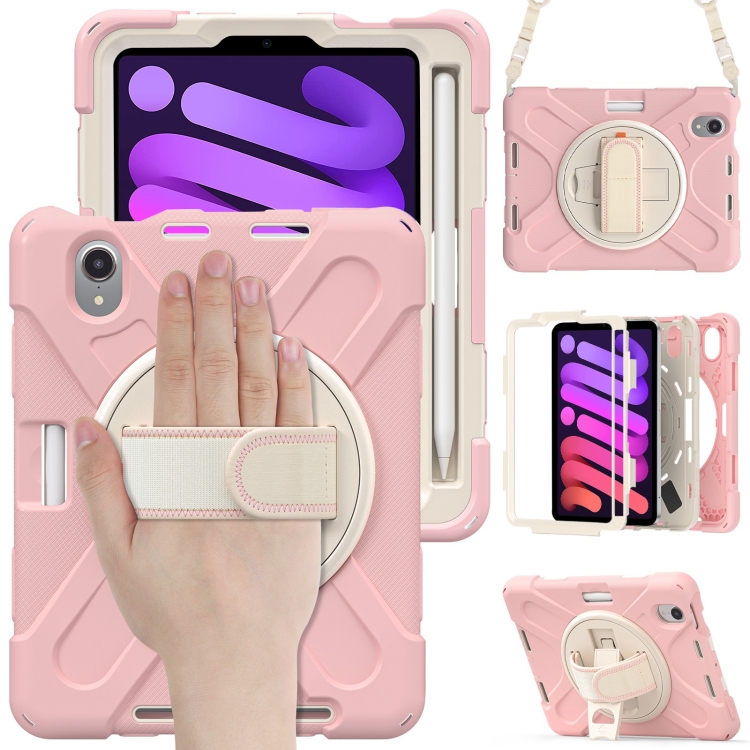 

Silicone + PC Protective Case with Holder & Shoulder Strap For iPad mini 6(Cherry Blossom Pink)