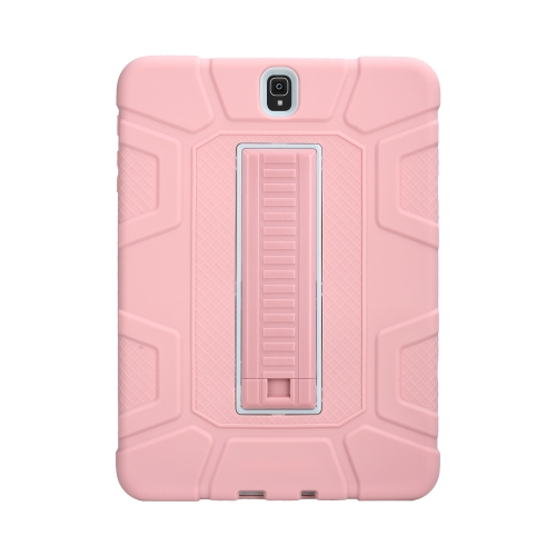 

For Samsung Galaxy Tab S3 9.7 T820 C5 Four Corners Shockproof Silicone + PC Protective Case with Holder(Rose Gold + Grey)