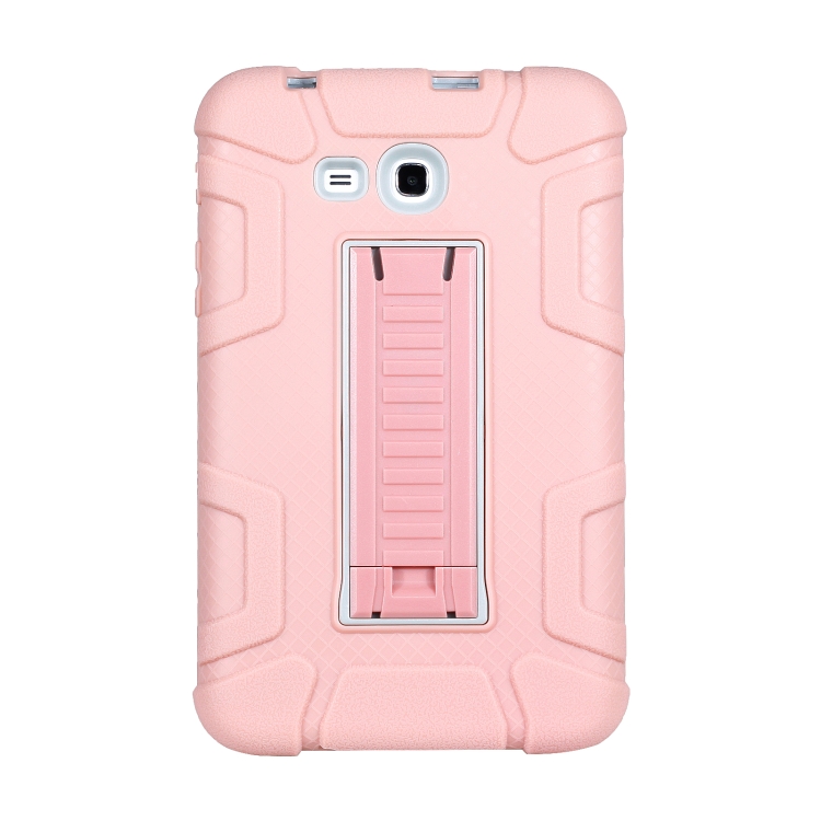 

For Samsung Galaxy Tab E 7.0 T110 C5 Four Corners Shockproof Silicone + PC Protective Case with Holder(Rose Gold + Grey)