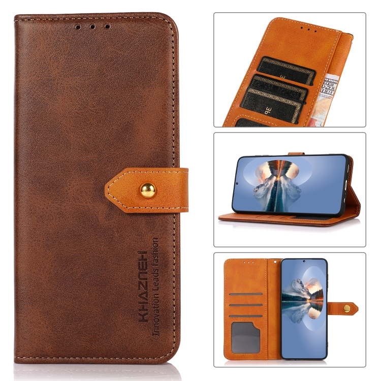 

For Infinix Hot 10 Play KHAZNEH Dual-color Cowhide Texture Horizontal Flip Leather Case with Holder & Card Slots & Wallet & Photo Frame(Brown)