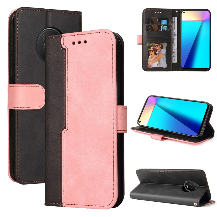 

For Infinix Note 7 Business Stitching-Color Horizontal Flip PU Leather Case with Holder & Card Slots & Photo Frame(Pink)