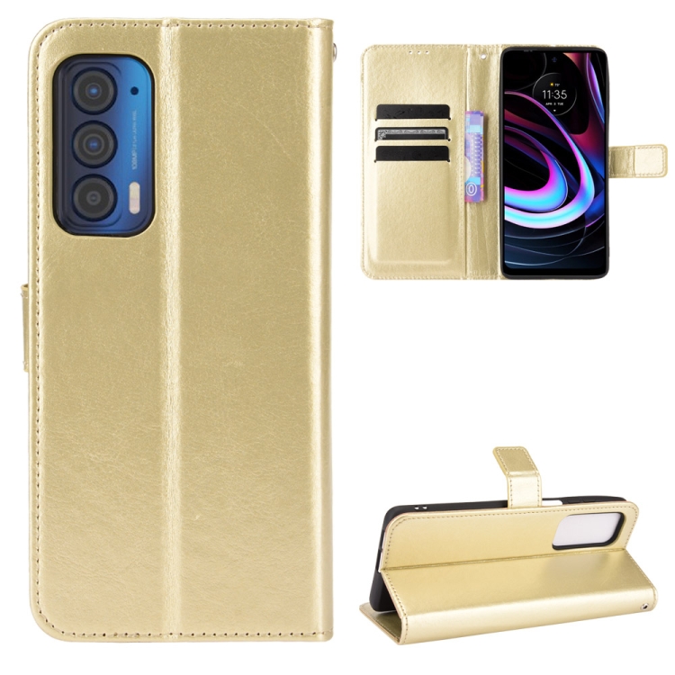 

For Motorola Edge 2021 Crazy Horse Texture Horizontal Flip Leather Case with Holder & Card Slots & Lanyard(Gold)