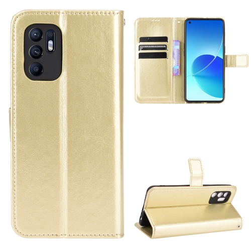 

For OPPO Reno6 4G Crazy Horse Texture Horizontal Flip Leather Case with Holder & Card Slots & Lanyard(Gold)