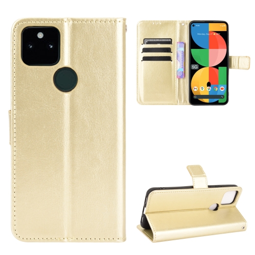 

For Google Pixel 5a 5G Crazy Horse Texture Horizontal Flip Leather Case with Holder & Card Slots & Lanyard(Gold)