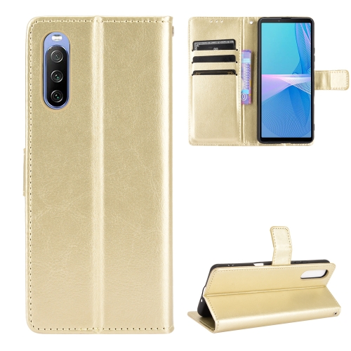 

For Sony Xperia 10 III Crazy Horse Texture Horizontal Flip Leather Case with Holder & Card Slots & Lanyard(Gold)