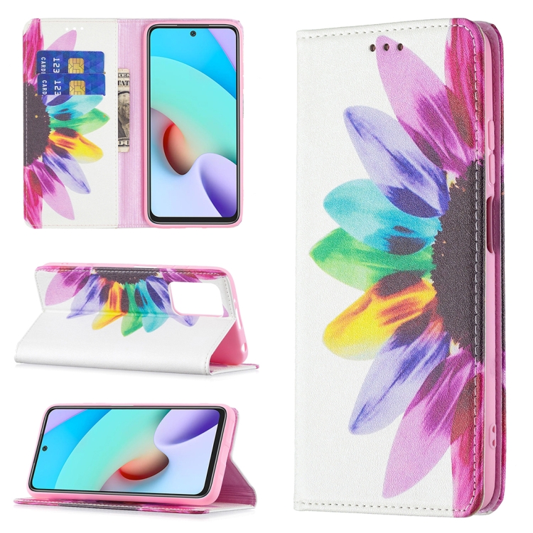 

For Xiaomi Redmi 10 Colored Drawing Pattern Invisible Magnetic Horizontal Flip PU Leather Case with Holder & Card Slots & Wallet(Sunflower)