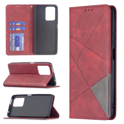 

For Xiaomi Mi 11T Rhombus Texture Horizontal Flip Magnetic Leather Case with Holder & Card Slots(Red)