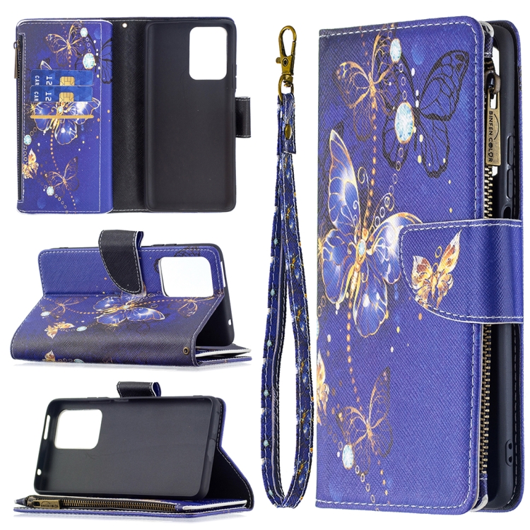 

For Xiaomi Mi 11T Colored Drawing Pattern Zipper Horizontal Flip Leather Case with Holder & Card Slots & Wallet(Purple Butterfly)