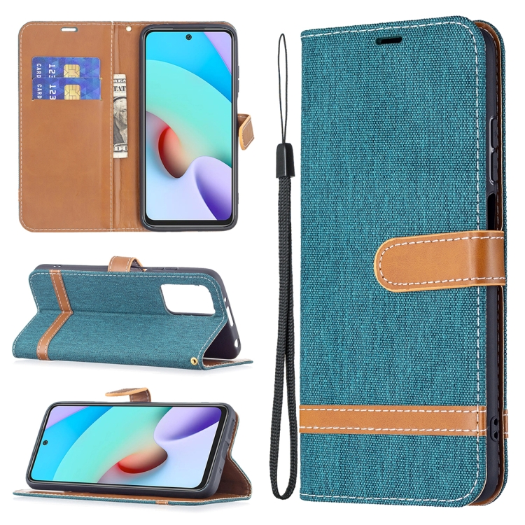 

For Xiaomi Redmi 10 Color Matching Denim Texture Leather Case with Holder & Card Slots & Wallet & Lanyard(Green)