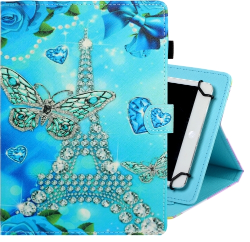 

7 inch Universal Colored Drawing Horizontal Flip PU Leather Case with Holder & Card Slot(Butterfly Tower)