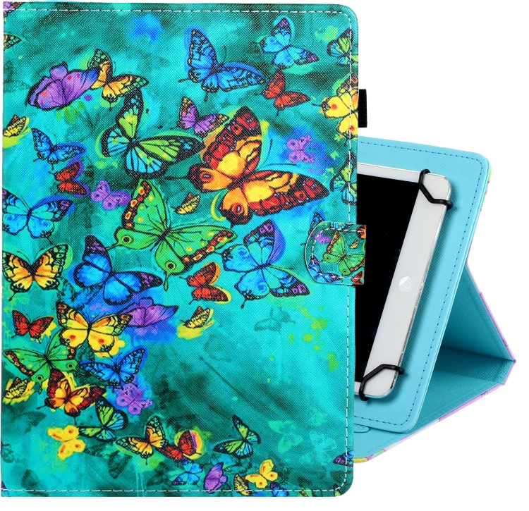 

10 inch Universal Colored Drawing Horizontal Flip PU Leather Case with Holder & Card Slot(Green Butterfly)