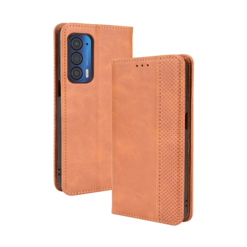 

For Motorola Edge 2021 Magnetic Buckle Retro Pattern Horizontal Flip Leather Case with Holder & Card Slot & Wallet(Brown)