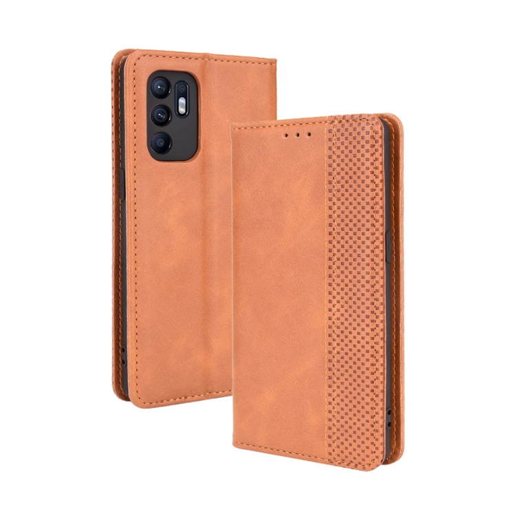 

For OPPO Reno6 4G Magnetic Buckle Retro Pattern Horizontal Flip Leather Case with Holder & Card Slot & Wallet(Brown)
