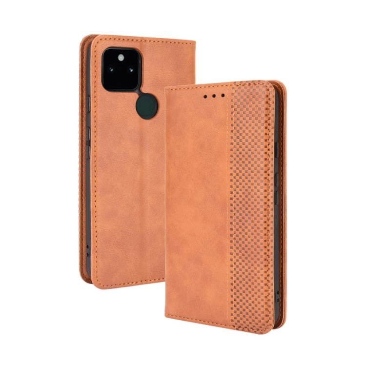 

For Google Pixel 5a 5G Magnetic Buckle Retro Pattern Horizontal Flip Leather Case with Holder & Card Slot & Wallet(Brown)