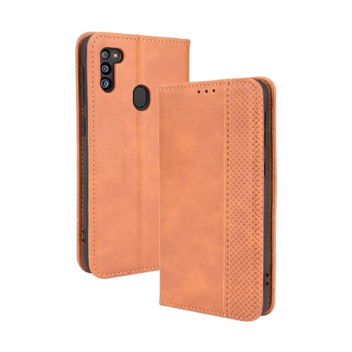 

For Samsung Galaxy M21 2021 Magnetic Buckle Retro Pattern Horizontal Flip Leather Case with Holder & Card Slot & Wallet(Brown)