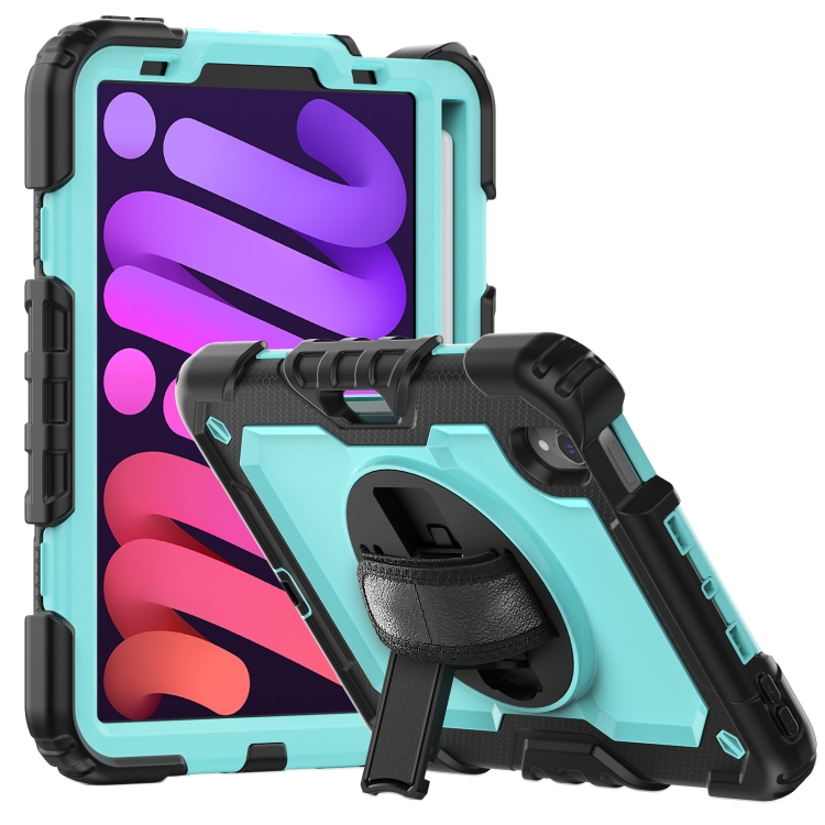 

Shockproof Silicone + PC Protective Case with Holder & Shoulder Strap & Pen Slot For iPad mini 6(Light Blue + Black)