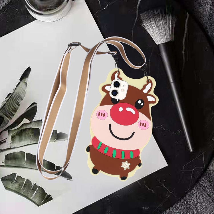 

Christmas Series TPU Shockproof Case with Neck Lanyard For iPhone 12 mini(Elk)