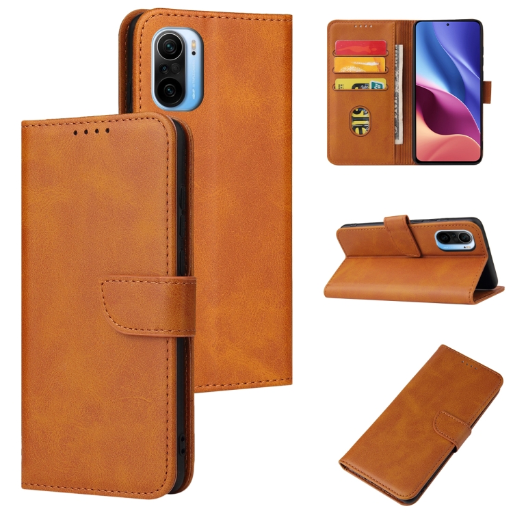 

For Xiaomi Redmi K40 Calf Texture Buckle Horizontal Flip Leather Case with Holder & Card Slots & Wallet(Khaki)
