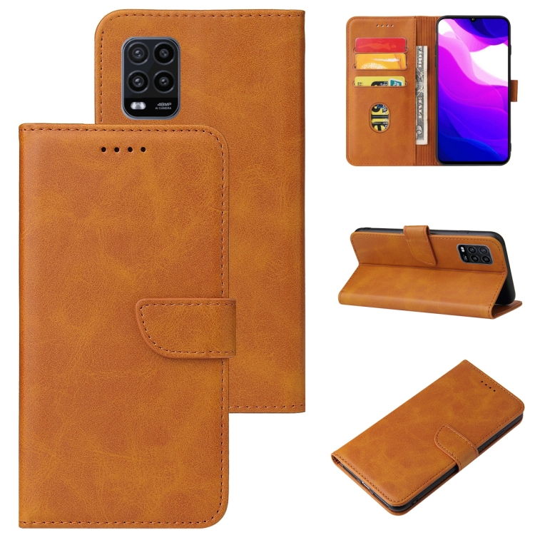 

For Xiaomi Mi 10 Lite Calf Texture Buckle Horizontal Flip Leather Case with Holder & Card Slots & Wallet(Khaki)