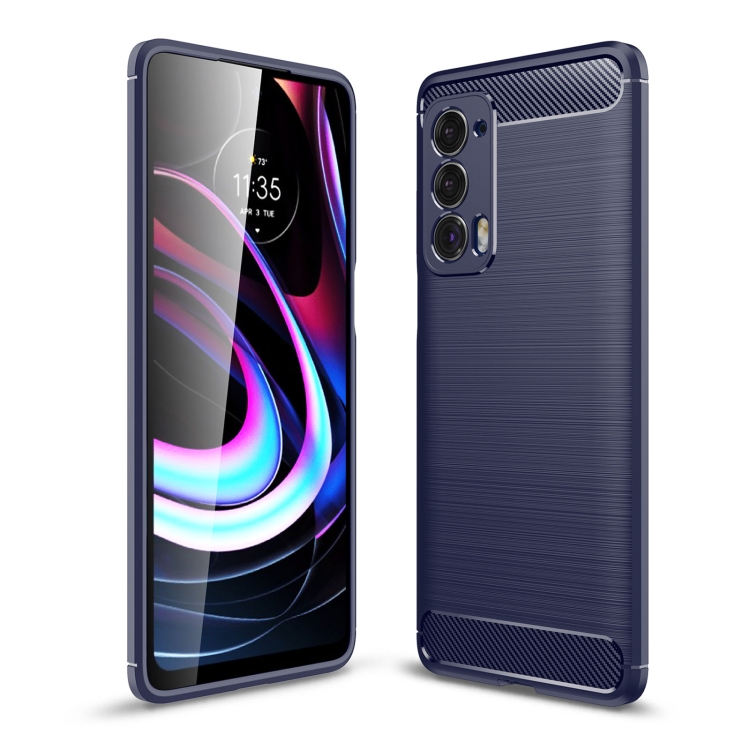 

For Motorola Moto Edge 2021 Brushed Texture Carbon Fiber TPU Case(Navy Blue)
