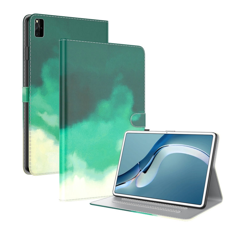 

For Huawei MatePad Pro 12.6 (2021) Voltage Watercolor Pattern Skin Feel Magnetic Horizontal Flip PU Leather Case with Holder(Green)