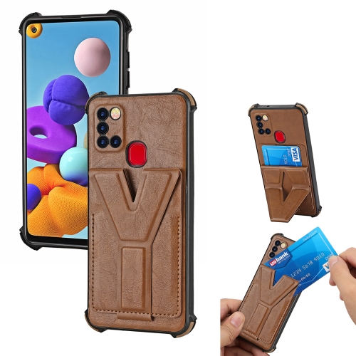 

For Samsung Galaxy A21s Y Style Multifunction Card Stand Back Cover PU + TPU + PC Magnetic Shockproof Case(Brown)