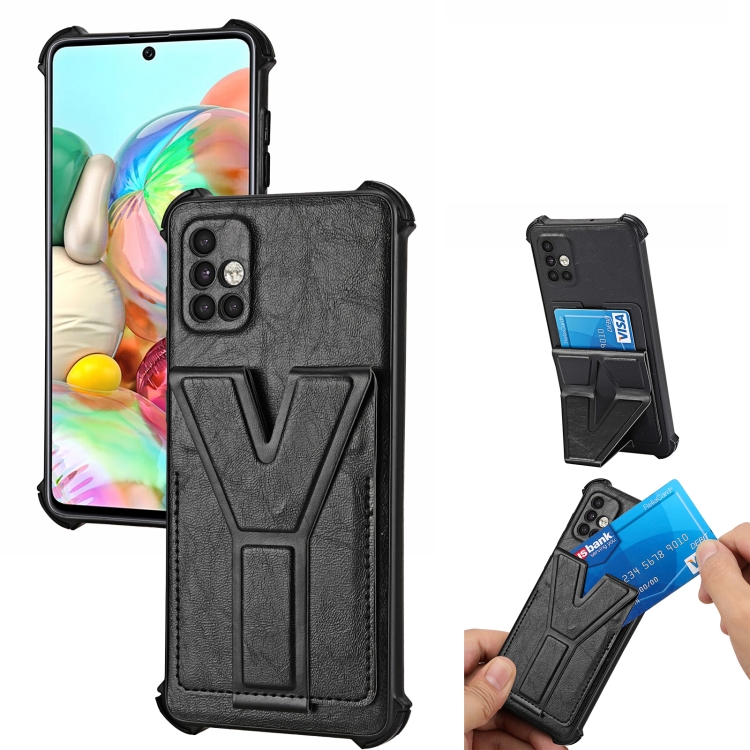 

For Samsung Galaxy A51 Y Style Multifunction Card Stand Back Cover PU + TPU + PC Magnetic Shockproof Case(Black)