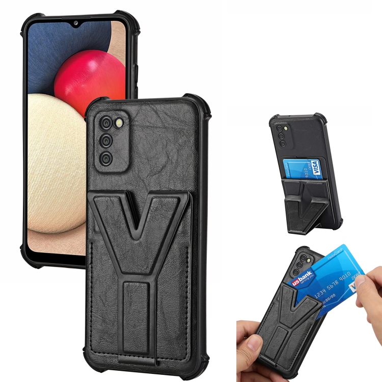 

For Samsung Galaxy A02s 166mm Y Style Multifunction Card Stand Back Cover PU + TPU + PC Magnetic Shockproof Case(Black)