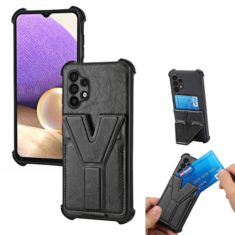 

For Samsung Galaxy A72 5G Y Style Multifunction Card Stand Back Cover PU + TPU + PC Magnetic Shockproof Case(Black)