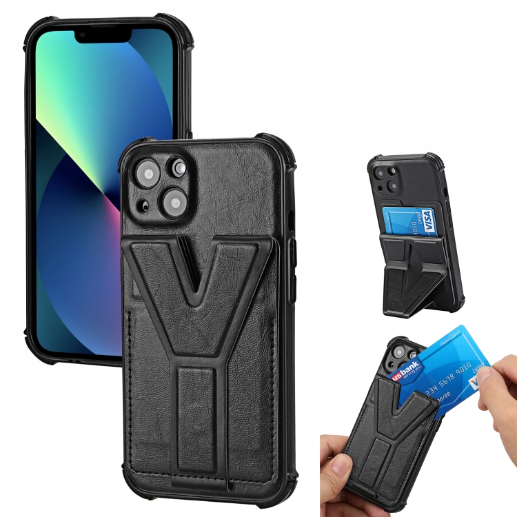 

Y Style Multifunction Card Stand Back Cover PU + TPU + PC Magnetic Shockproof Case For iPhone 13(Black)
